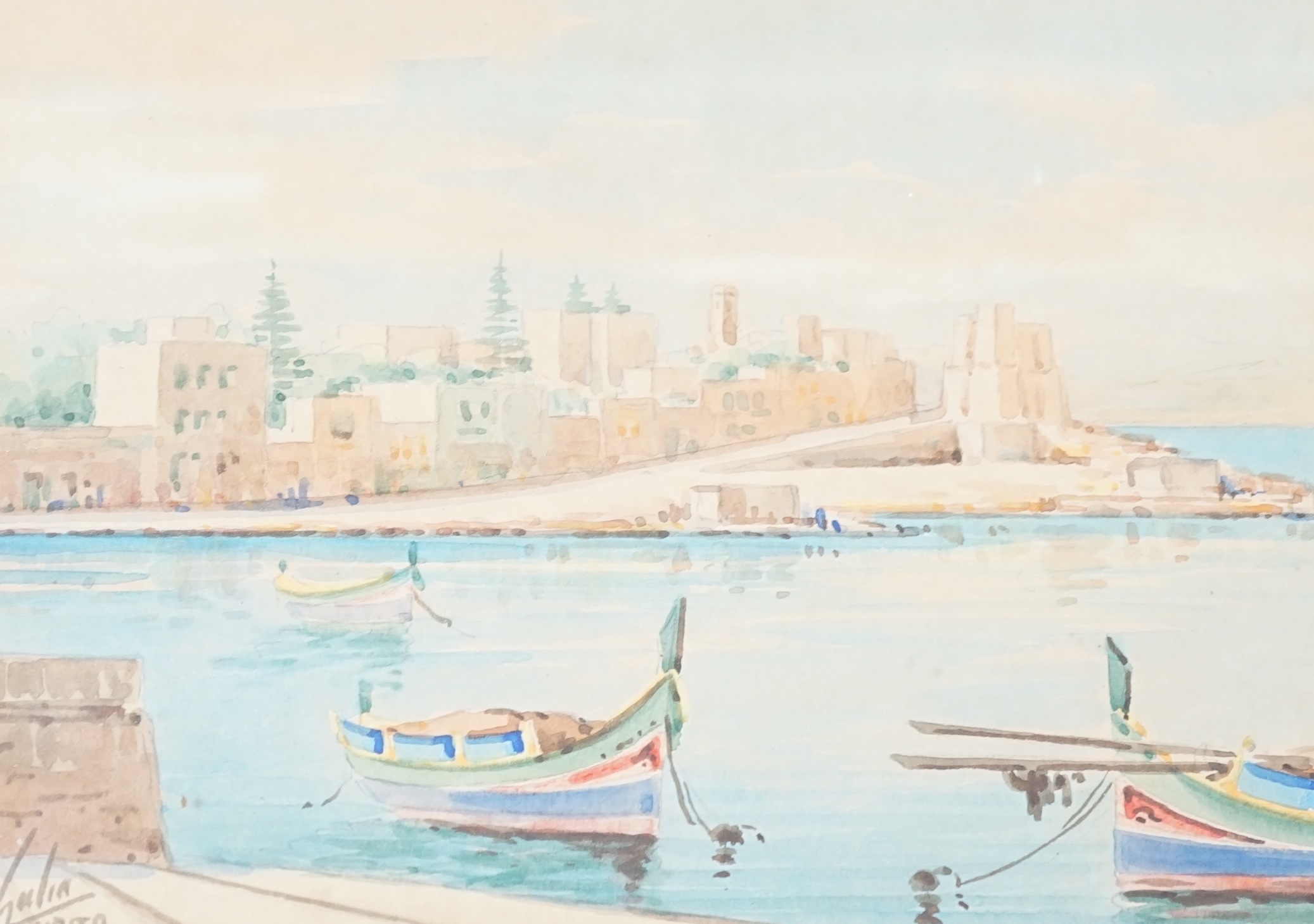 Edwin Galea (Maltese, b.1934), set of three watercolours, 'Grand Harbour', 'Village scene' and 'St Paul's Bay', each signed and dated 1966, 1967 and 1968, 14 x 18.5cm. Condition - fair with some browning